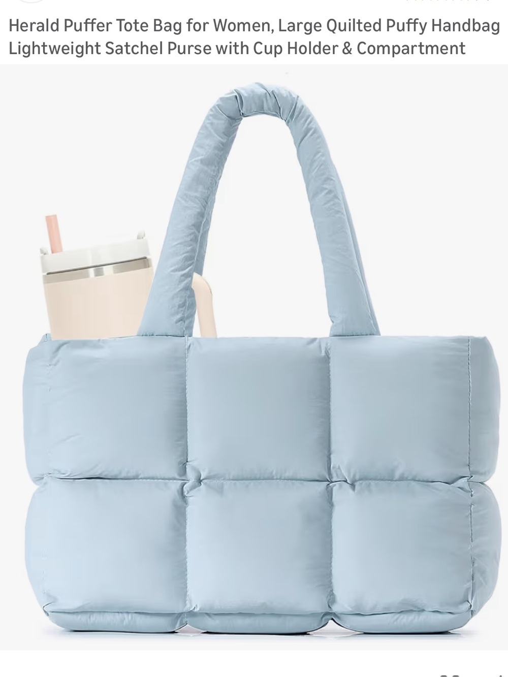 NWOT Herald baby blue lightweight puffer tote laptop bag